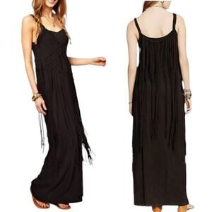 DENIM & SUPPLY‎ RALPH LAUREN Macrame Fringe Maxi Boho Dress Black Women's Small